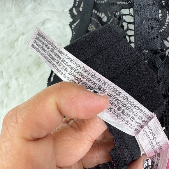 PINK Victoria's Secret Womens Black Lace High Neck Push Up Bralette Bra Size M - Picture 5 of 10